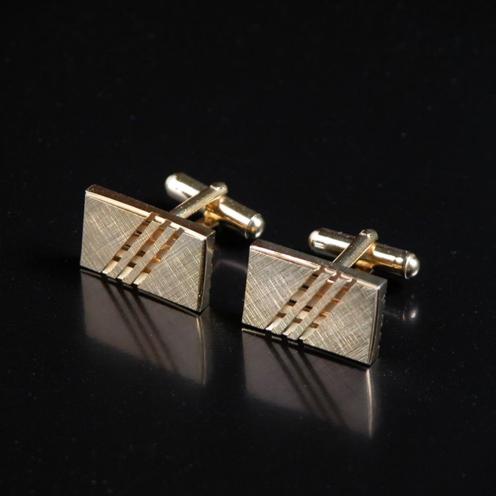 New Modern Brushed Gold Tone Cufflinks